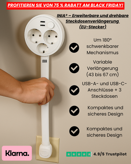 INIA® – Erweiterbare und drehbare Steckdosenverlängerung V1 (EU-Stecker)